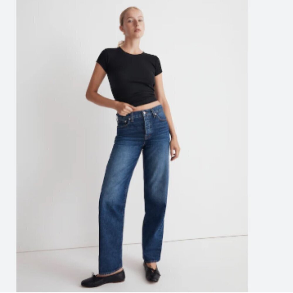 Madewell Low-Slung Slouchy Straight Leg High Rise Dark Wash Jeans Size 30